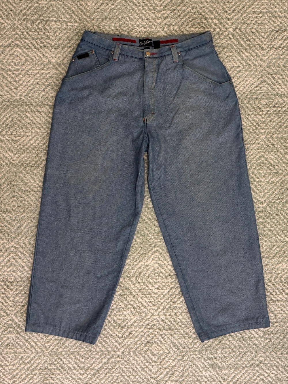Karl Kani Y2K Hip Hop Baggy Relaxed Blue Denim Jeans Red Stitch W 38 x L 34